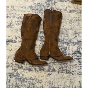 Donald Pliner Distressed Brown Leather Mid-Calf Boots Side Zip Women’s 10M